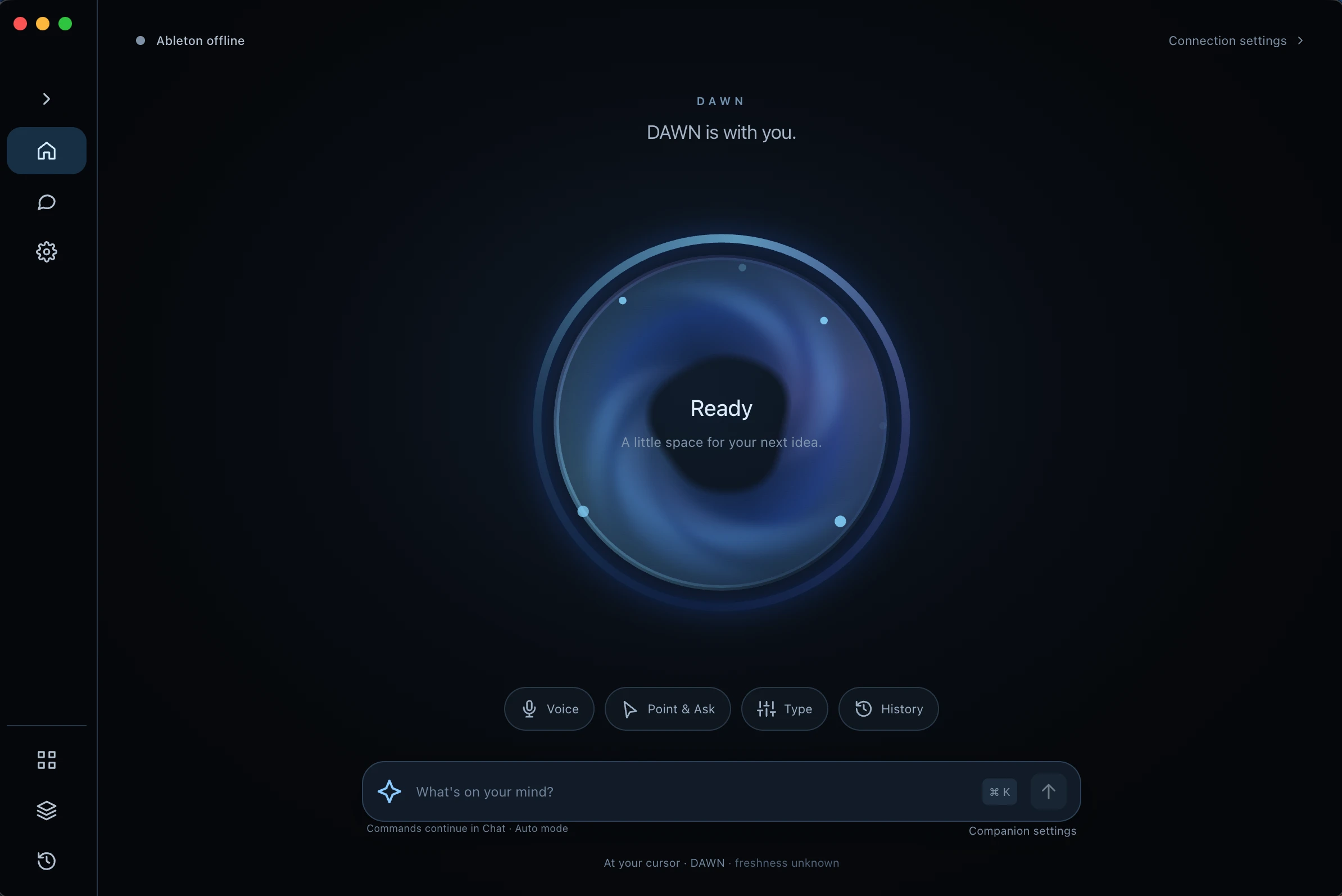 DAWN app interface showing the portal and prompt composer